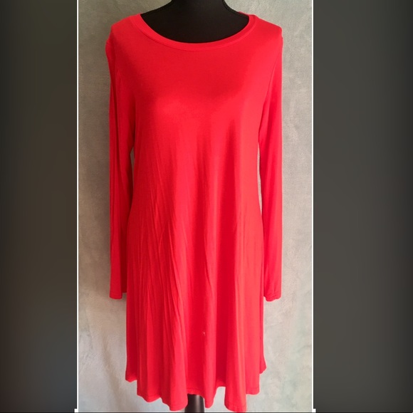Red Long Sleeve Swing Dress Size L - Picture 2 of 5